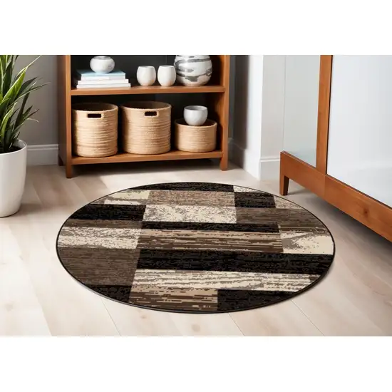 5' Black Brown And Beige Patchwork Round Rug Photo 1