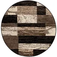 Photo of Chocolate Round Patchwork Power Loom Stain Resistant Area Rug
