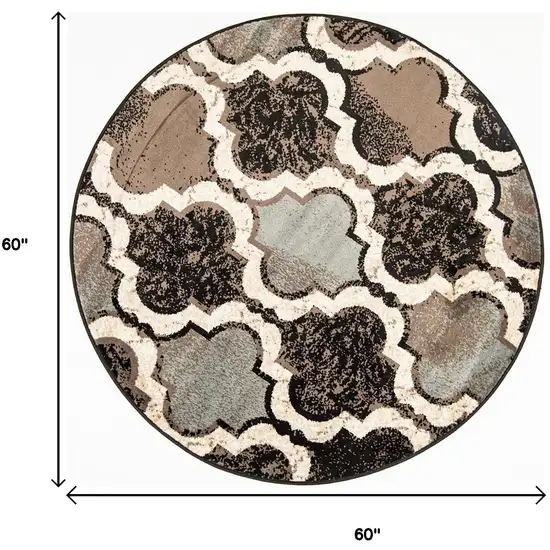 5' Chocolate Quatrefoil Distressed Round Rug Photo 8