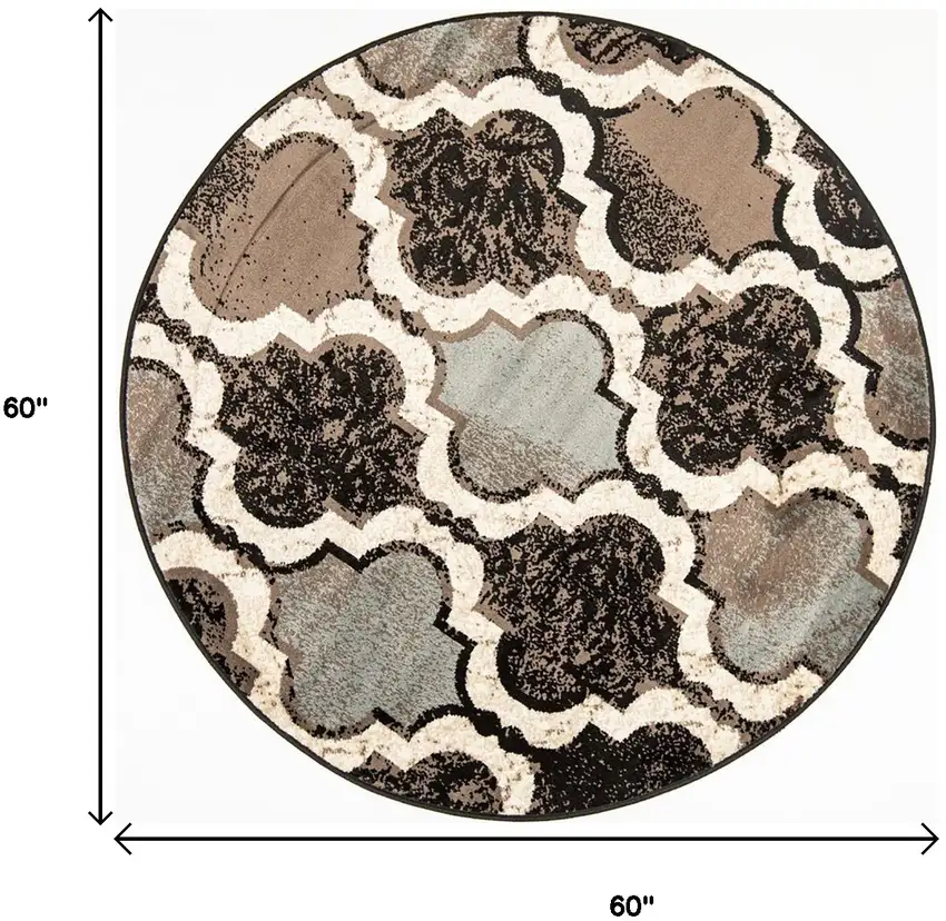 5' Chocolate Quatrefoil Distressed Round Rug Photo 8
