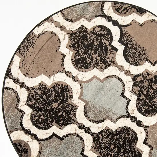 5' Chocolate Quatrefoil Distressed Round Rug Photo 3