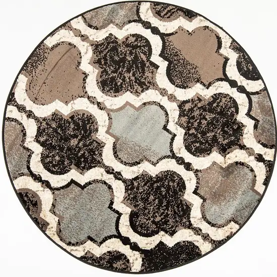 5' Chocolate Quatrefoil Distressed Round Rug Photo 4