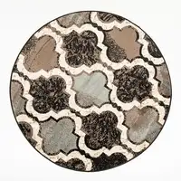 Photo of Chocolate Round Quatrefoil Power Loom Distressed Stain Resistant Area Rug