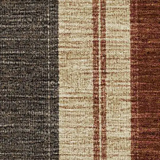 Chocolate Rust And Beige Striped Washable Area Rug With UV Protection Photo 3