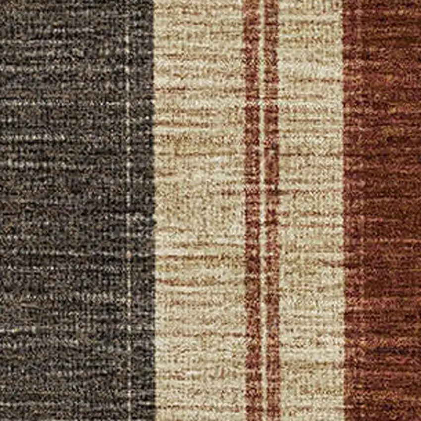 Chocolate Rust And Beige Striped Washable Area Rug With UV Protection Photo 3