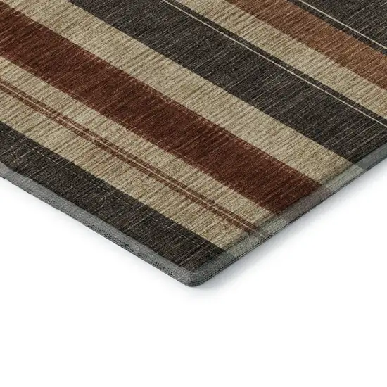 Chocolate Rust And Beige Striped Washable Area Rug With UV Protection Photo 8
