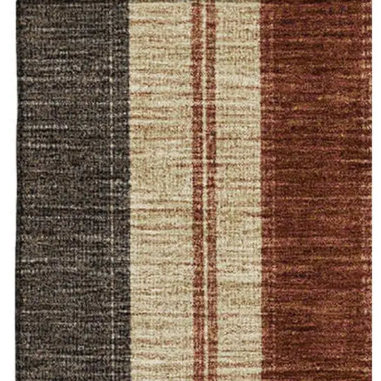 Chocolate Rust And Beige Striped Washable Area Rug With UV Protection Photo 4