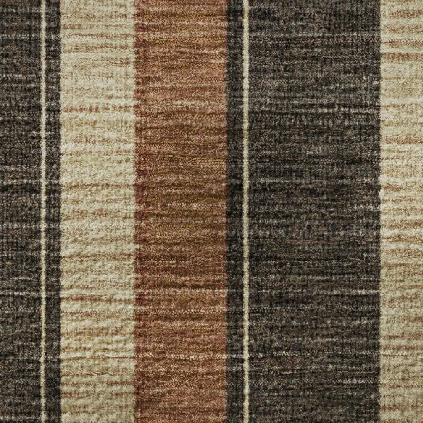 Chocolate Rust And Beige Striped Washable Area Rug With UV Protection Photo 8