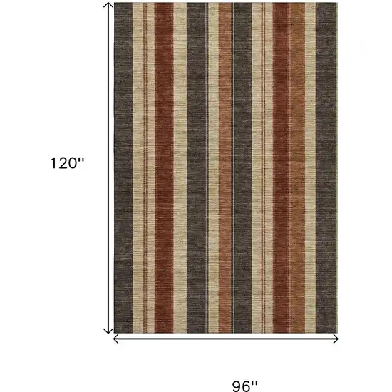Chocolate Rust And Beige Striped Washable Area Rug With UV Protection Photo 9