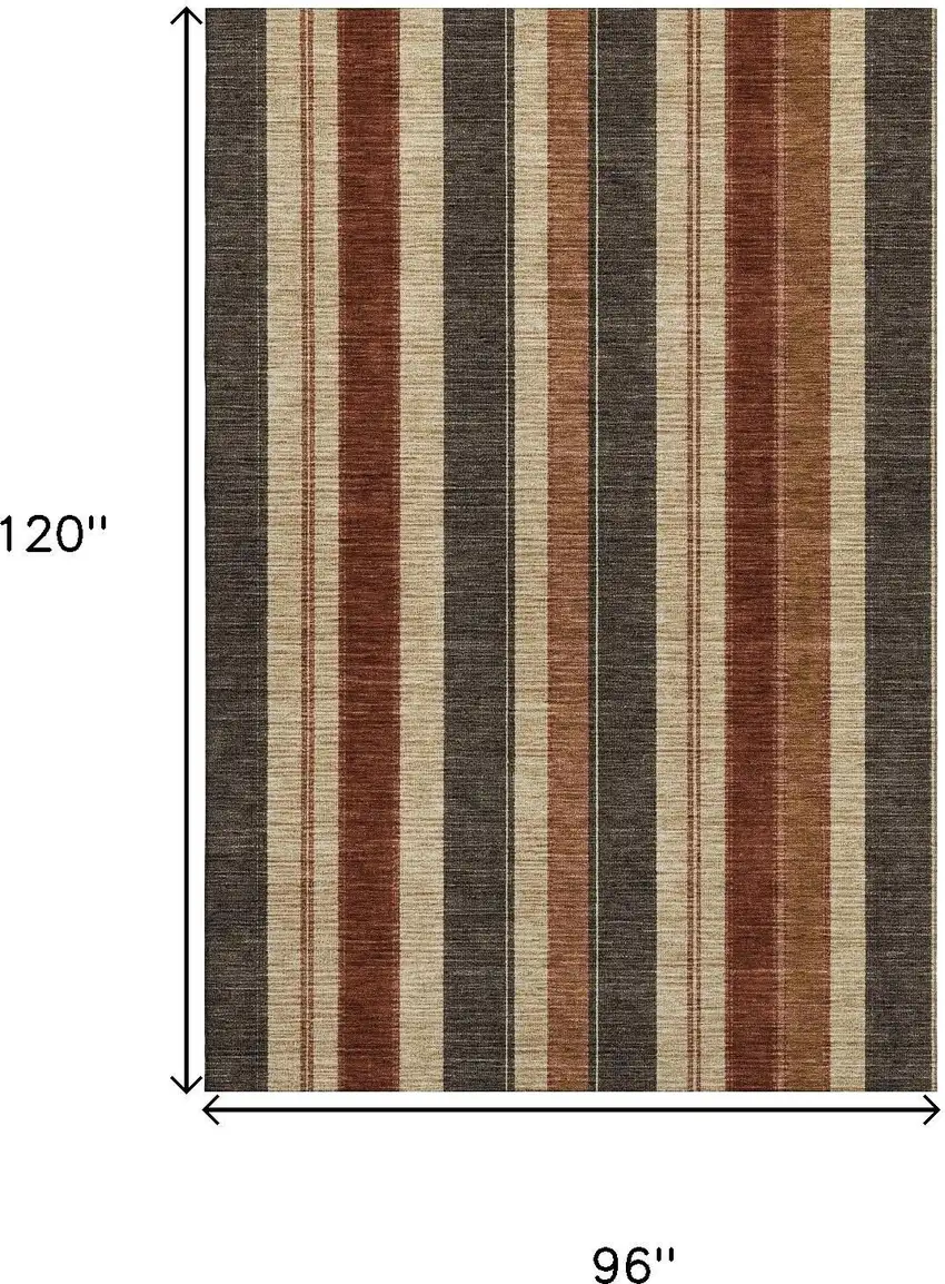 Chocolate Rust And Beige Striped Washable Area Rug With UV Protection Photo 9