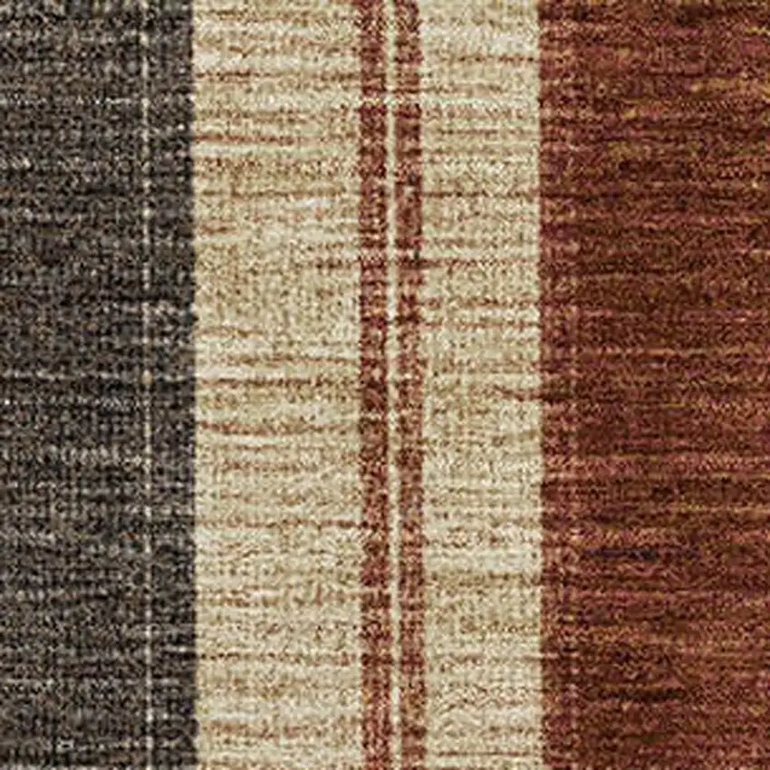 Chocolate Rust And Beige Striped Washable Area Rug With UV Protection Photo 3