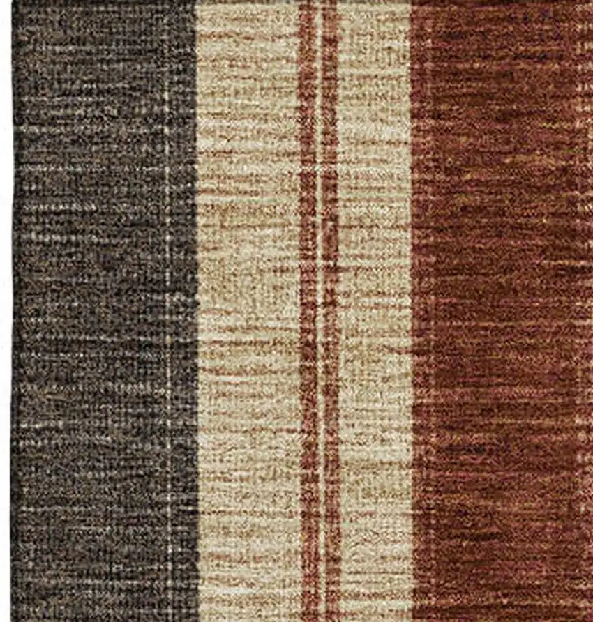 Chocolate Rust And Beige Striped Washable Area Rug With UV Protection Photo 4