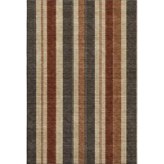 Chocolate Rust And Beige Striped Washable Area Rug With UV Protection Photo 1