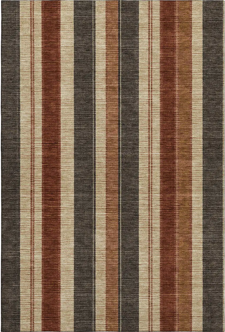 Chocolate Rust And Beige Striped Washable Area Rug With UV Protection Photo 1