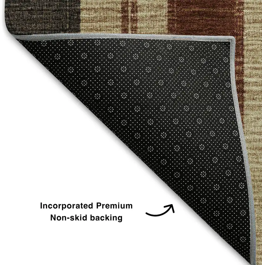 Chocolate Rust And Beige Striped Washable Area Rug With UV Protection Photo 6
