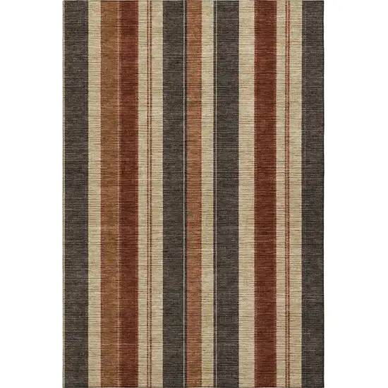 Chocolate Rust And Beige Striped Washable Area Rug With UV Protection Photo 3