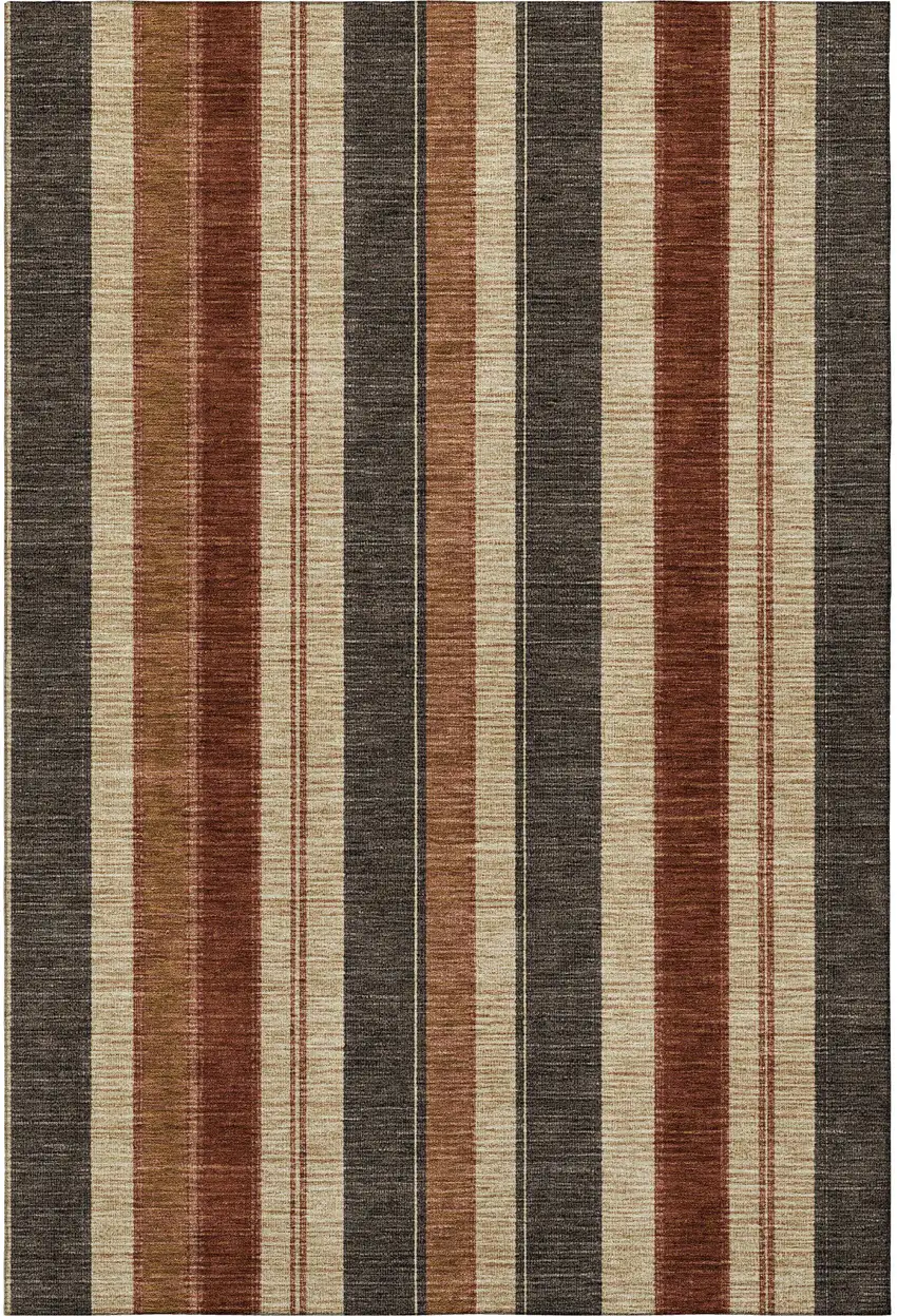 Chocolate Rust And Beige Striped Washable Area Rug With UV Protection Photo 3
