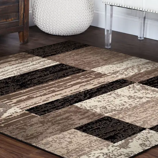 5' Black Brown And Beige Patchwork Square Rug Photo 8