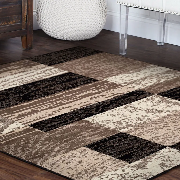 Chocolate Square Patchwork Power Loom Stain Resistant Area Rug Photo 5