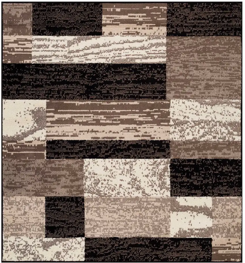 5' Black Brown And Beige Patchwork Square Rug Photo 2