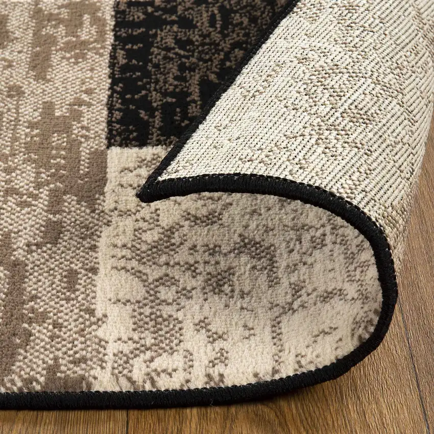 5' Black Brown And Beige Patchwork Square Rug Photo 7