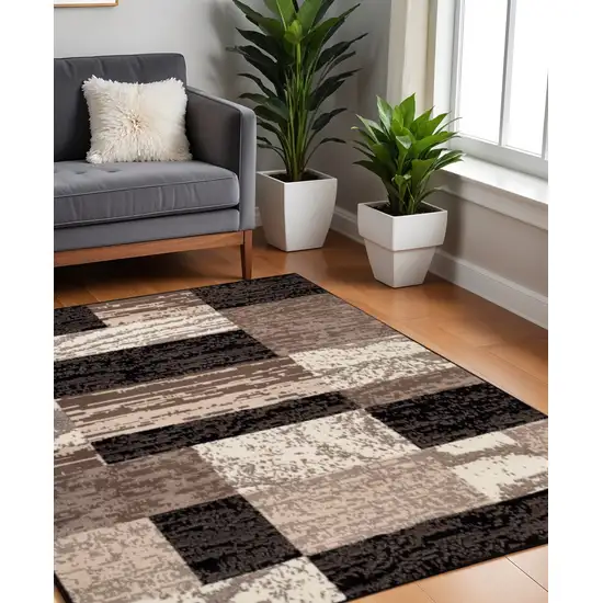 5' Black Brown And Beige Patchwork Square Rug Photo 1