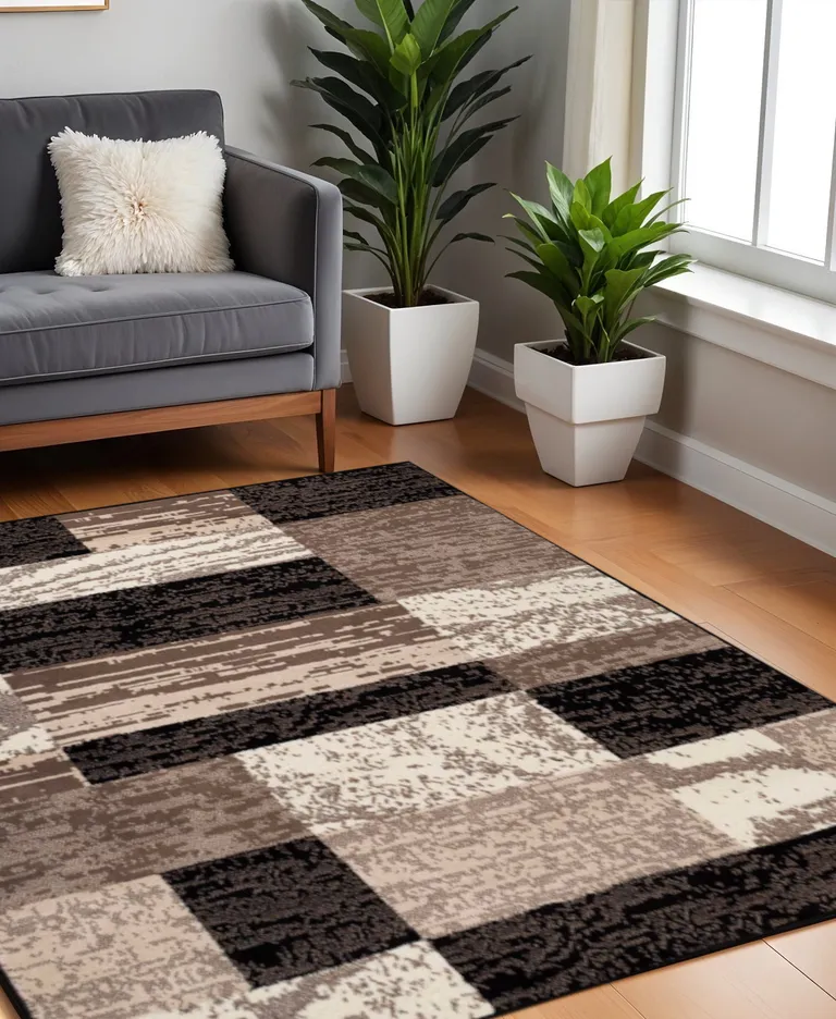 Chocolate Square Patchwork Power Loom Stain Resistant Area Rug Photo 3