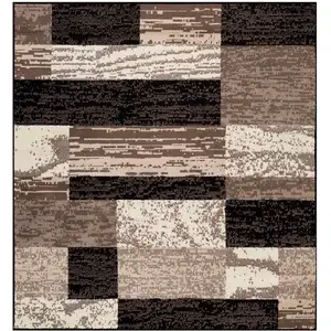 Photo of Chocolate Square Patchwork Power Loom Stain Resistant Area Rug