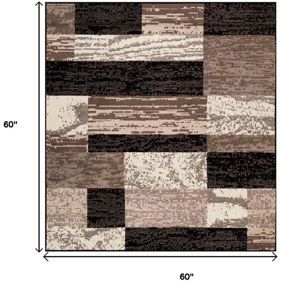 5' Black Brown And Beige Patchwork Square Rug Photo 9