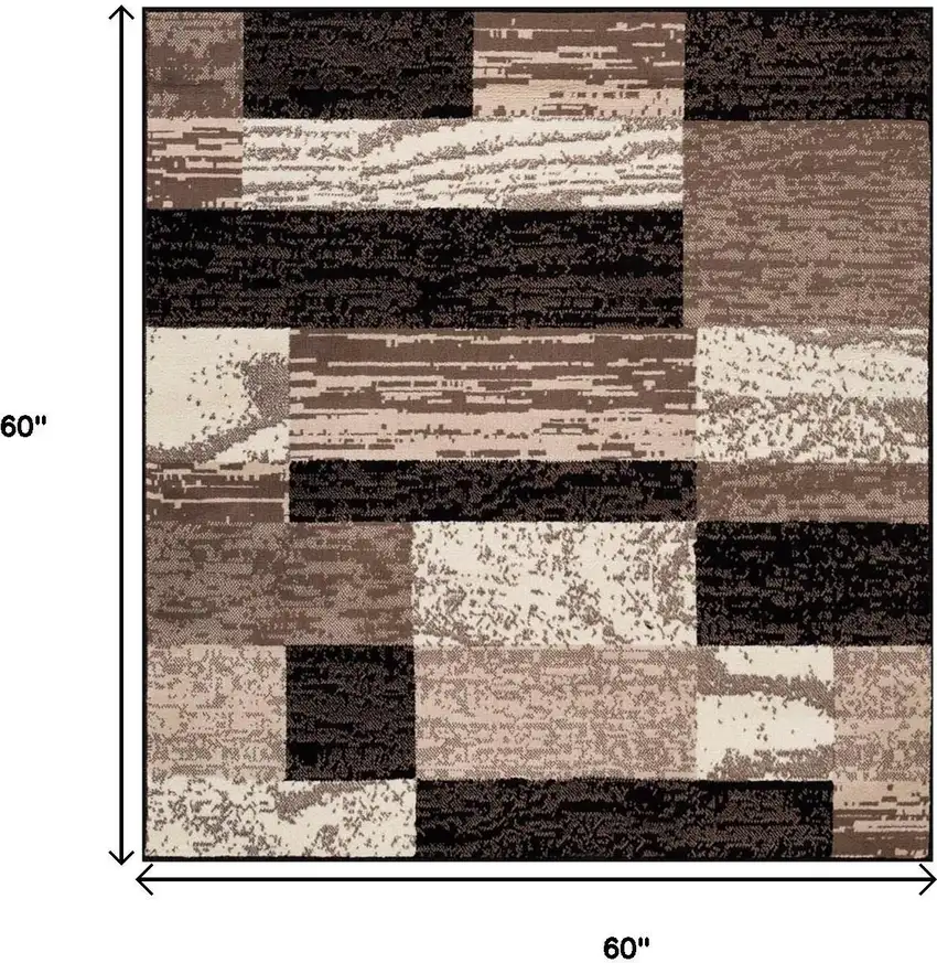 5' Black Brown And Beige Patchwork Square Rug Photo 9