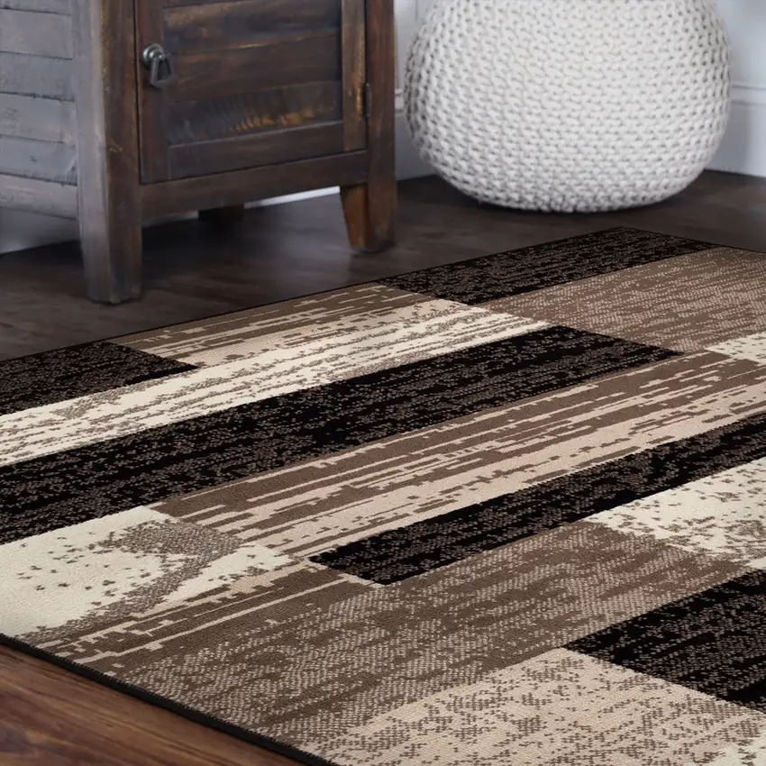 Chocolate Square Patchwork Power Loom Stain Resistant Area Rug Photo 4
