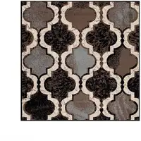 Photo of Chocolate Square Quatrefoil Power Loom Distressed Stain Resistant Area Rug
