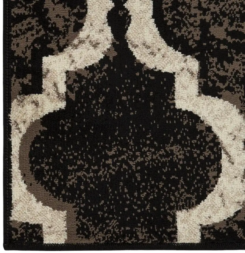 5' Brown Black And Ivory Quatrefoil Distressed Square Rug Photo 6