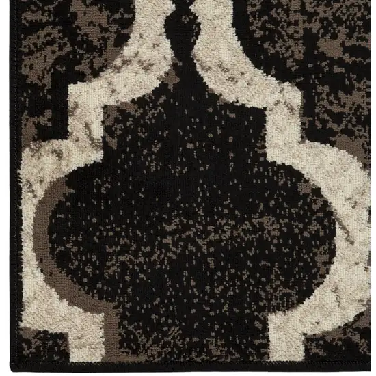 8' Brown Black And Ivory Quatrefoil Distressed Square Rug Photo 6