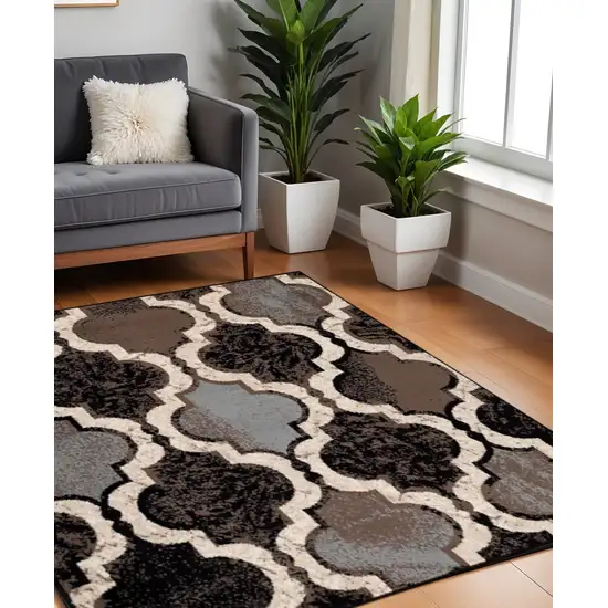 8' Brown Black And Ivory Quatrefoil Distressed Square Rug Photo 1