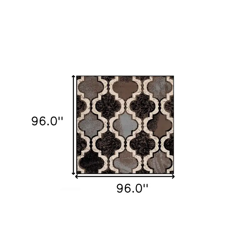 8' Brown Black And Ivory Quatrefoil Distressed Square Rug Photo 3