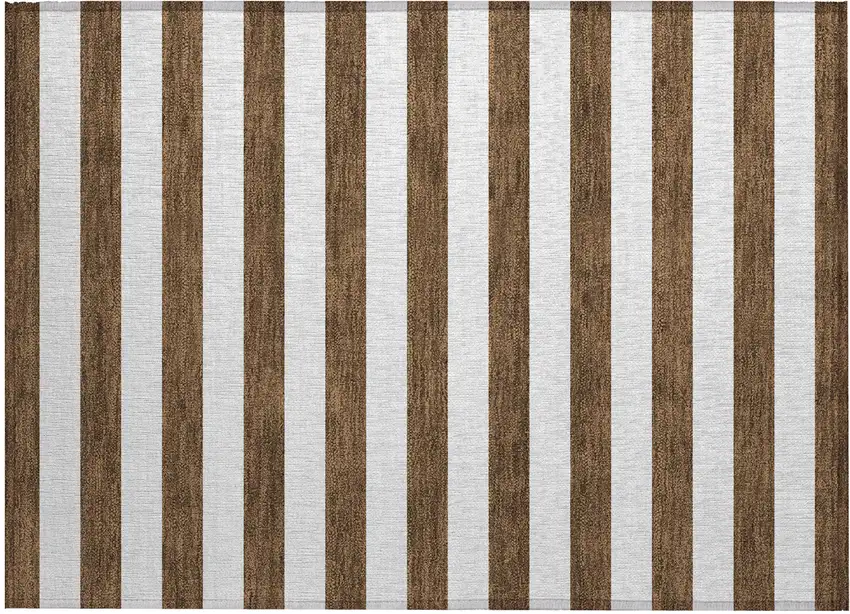 Chocolate Striped Washable Non Skid Indoor Outdoor Area Rug Photo 1