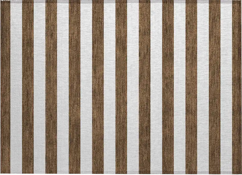 Chocolate Striped Washable Non Skid Indoor Outdoor Area Rug Photo 1