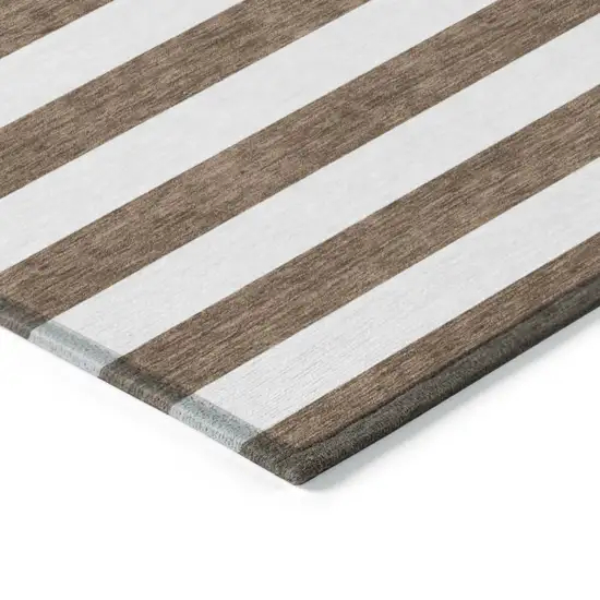Chocolate Striped Washable Non Skid Indoor Outdoor Area Rug Photo 3