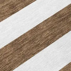 Photo of Chocolate Striped Washable Non Skid Indoor Outdoor Area Rug