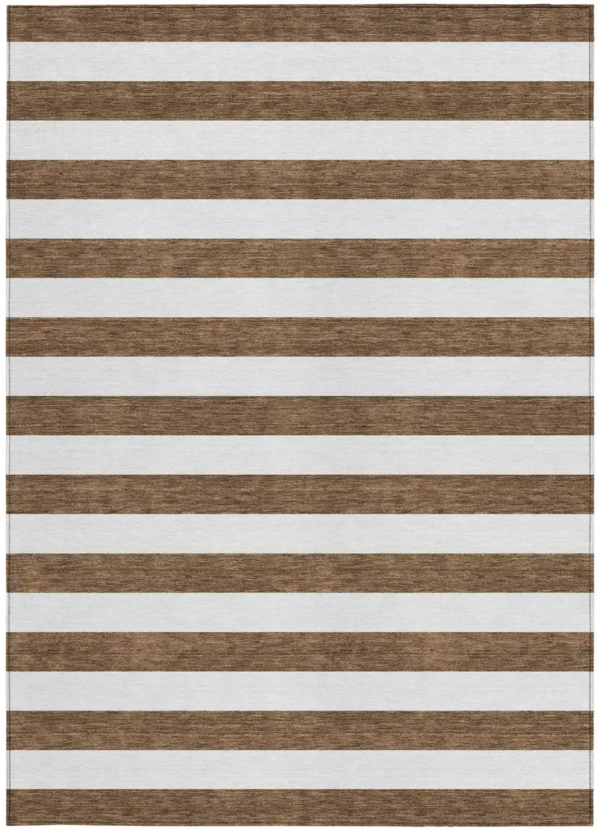 Chocolate Striped Washable Non Skid Indoor Outdoor Area Rug Photo 5
