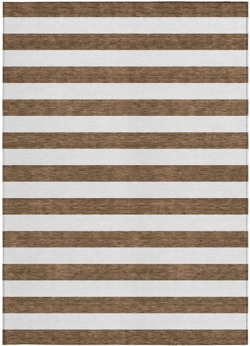 Chocolate Striped Washable Non Skid Indoor Outdoor Area Rug Photo 4