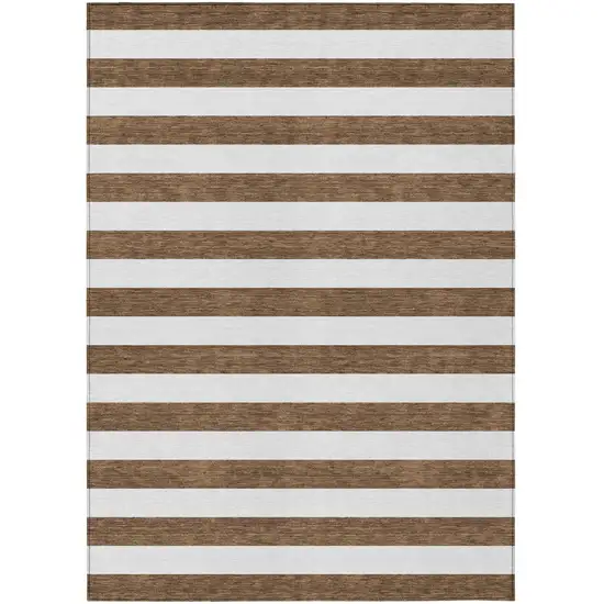 Chocolate Striped Washable Non Skid Indoor Outdoor Area Rug Photo 2