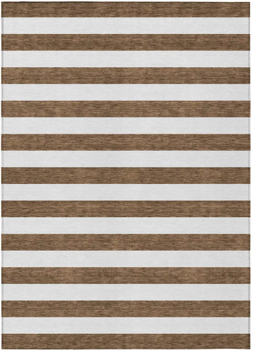 Chocolate Striped Washable Non Skid Indoor Outdoor Area Rug Photo 2