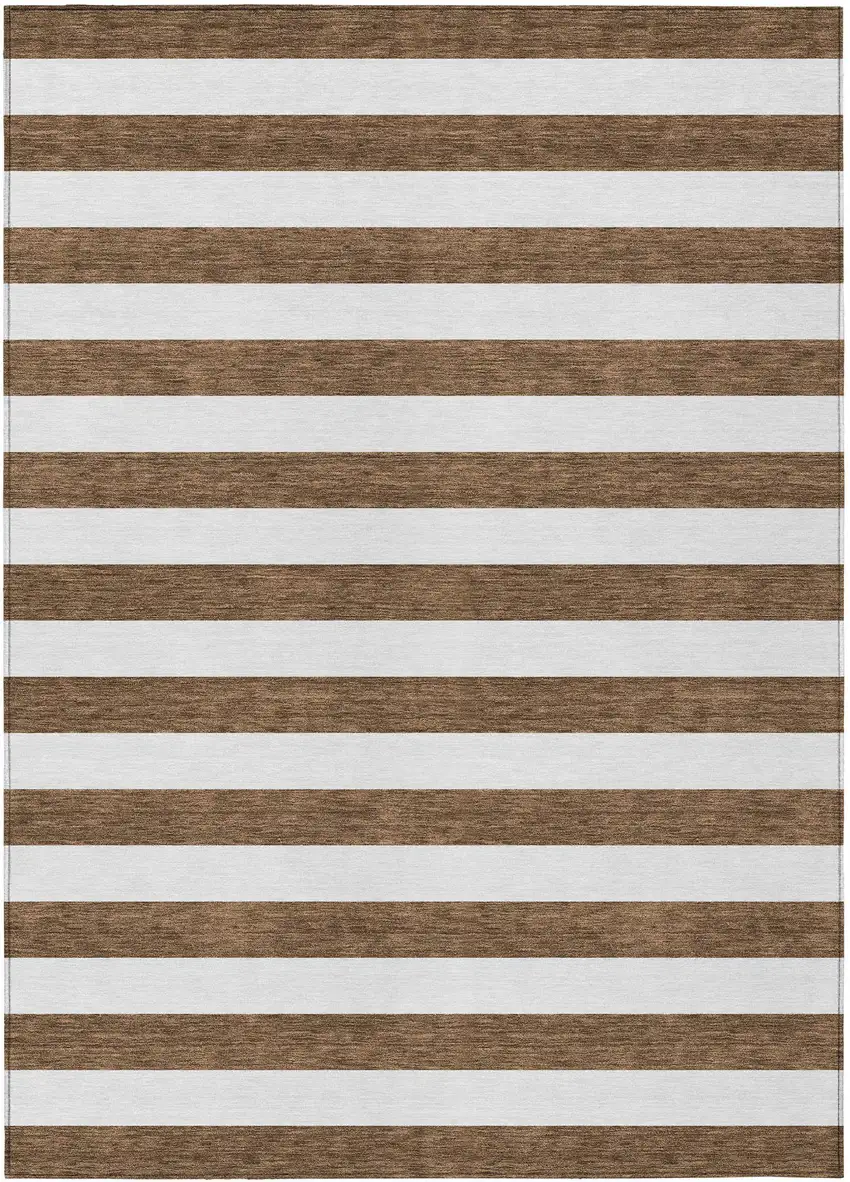 Chocolate Striped Washable Non Skid Indoor Outdoor Area Rug Photo 2