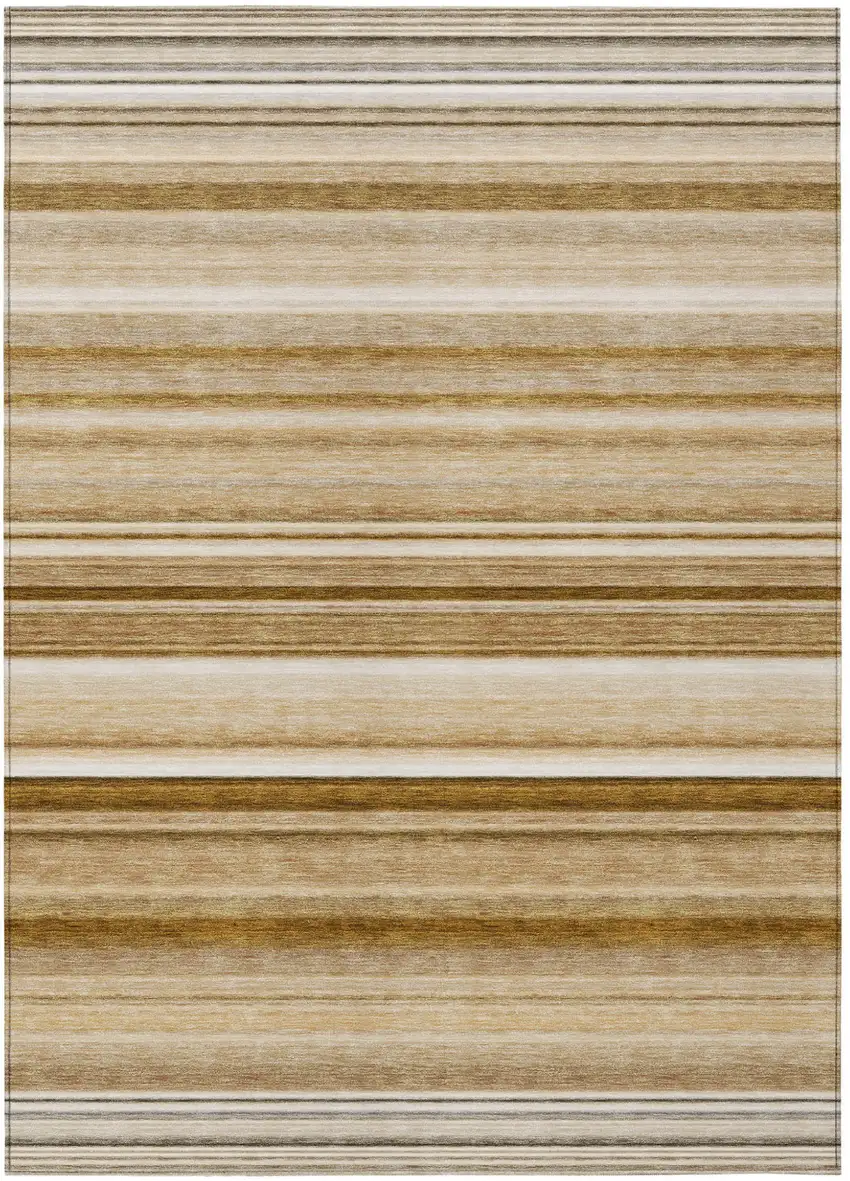 Chocolate Striped Washable Non Skid Indoor Outdoor Area Rug Photo 2