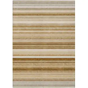 Photo of Chocolate Striped Washable Non Skid Indoor Outdoor Area Rug