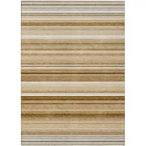 Photo of Chocolate Striped Washable Non Skid Indoor Outdoor Area Rug