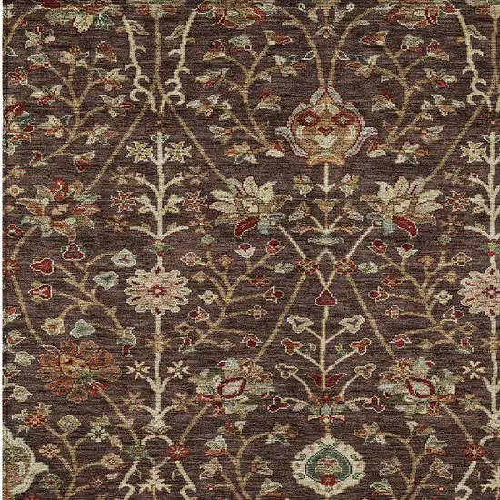 Chocolate Tan And Green Floral Washable Indoor Outdoor Area Rug Photo 6