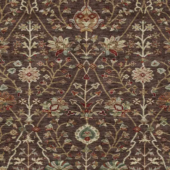 Chocolate Tan And Green Floral Washable Indoor Outdoor Area Rug Photo 6
